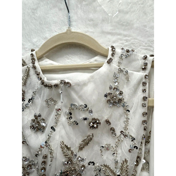 Mac Duggal 10873 White Beaded Sleeveless High Neck Cut Out Gown Size 4 AS IS - Picture 6 of 16